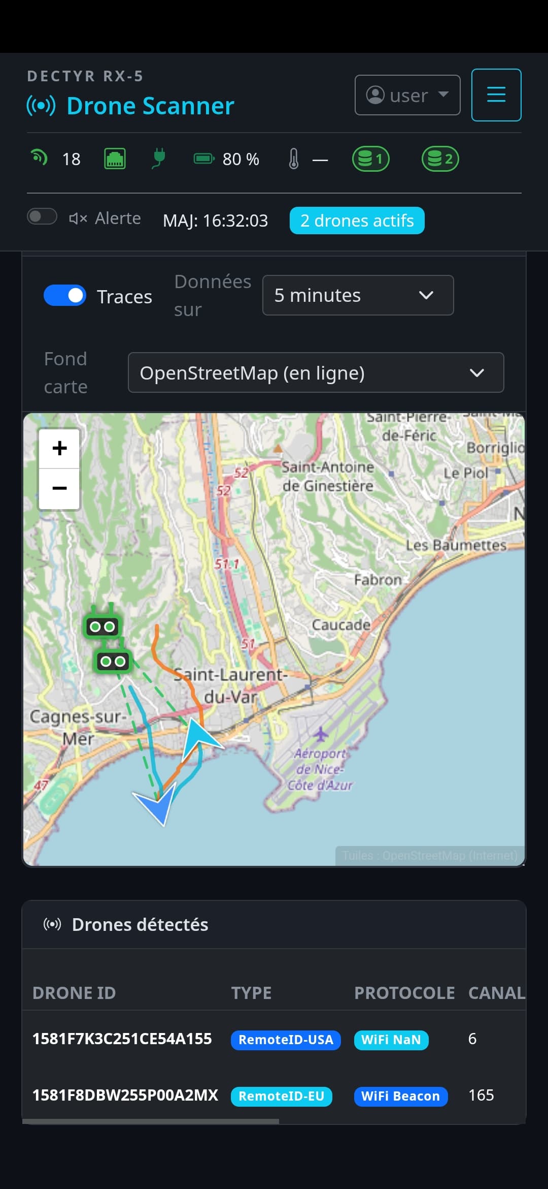 DECTYR on smartphone — drone detection overview